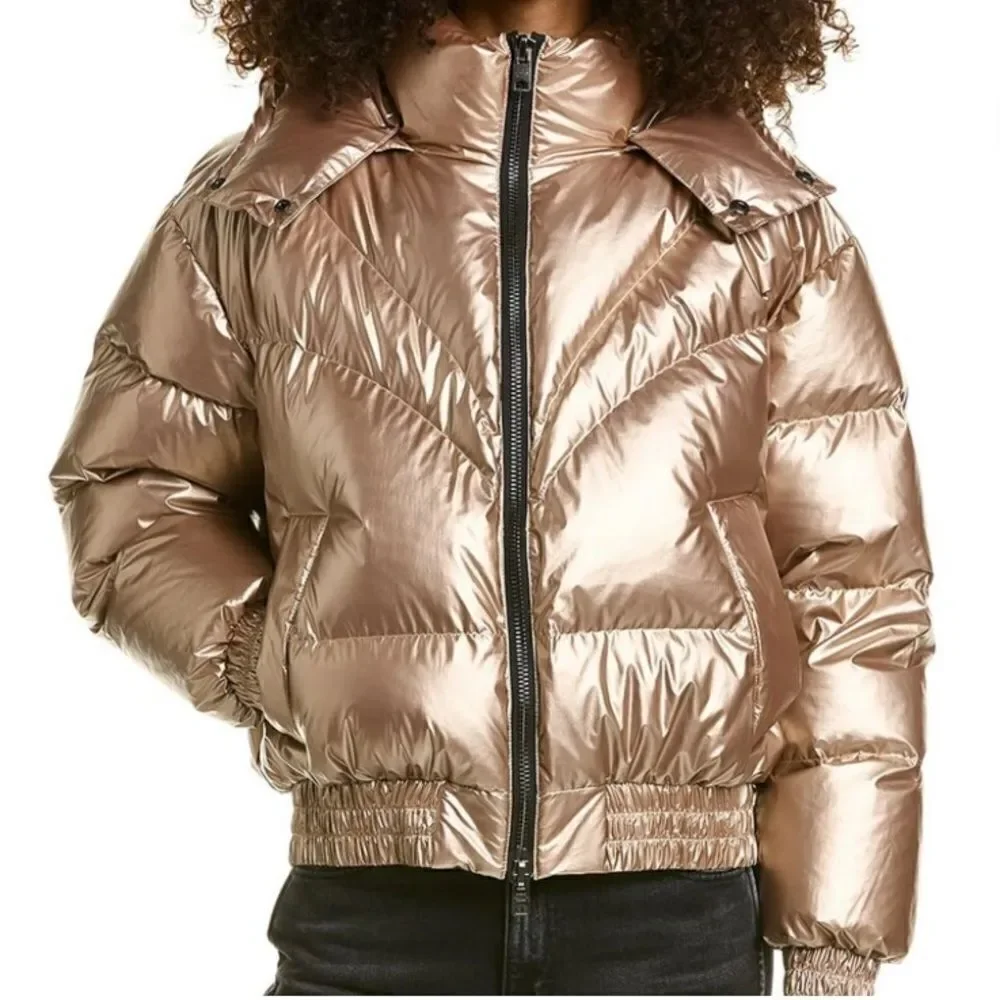 All Saints Rose Gold Mika Metallic Winter Ski/Snow Puffer Coat/Jacket. Size 10